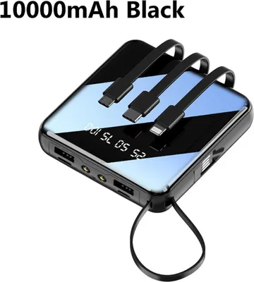 Immagine prodotto di 20000mah Mini Power Bank con cavo Powerbanks Led Flashlight Display Caricabatterie portatile Carica rapida Nero 10000mAh