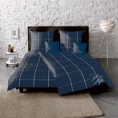 Produktbild von Fleuresse gewebte Edelflanell Bettwäsche Lech Bootle indigo 135x200 cm + 80x80 cm
