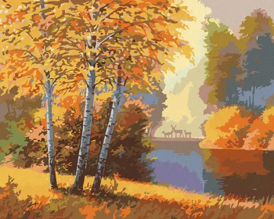 Produktbild von Zuty - Malen nach Zahlen - HERBSTWALD MIT FLUSS UND HIRSCHEN, 40x50 cm, mit Keilrahmen (bereits gespannt)