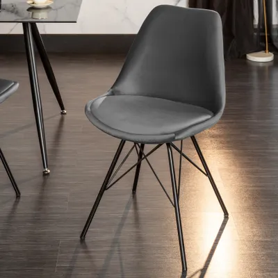 Produktbild von riess-ambiente Design Stuhl SCANDINAVIA MEISTERSTÜCK grau Samt schwarze Metallbeine Esszimmerstuhl Essstuhl