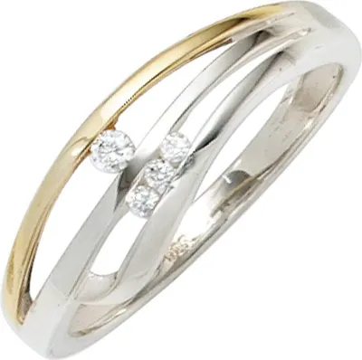 Produktbild von JOBO Damen Ring 925 Sterling Silber rhodiniert teilvergoldet 4 Zirkonia Silberring Größe 54