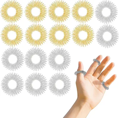 Produktbild von 40 Stück Akupressurringe, stachelige sensorische Fingermassage, Geräuschlose Entspannende Massage-Legierungen für Fingerspitzen Gold, Silber (20)