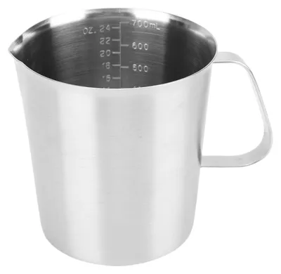 Produktbild von Milchaufschäumkrug aus Edelstahl mit Messbecher und Oz-ML-Markierung, Aufschäumergriff, 700 ml