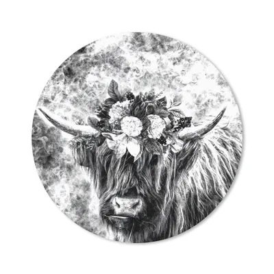 Produktbild von MuchoWow® Mauspad Mousepad Schottischer Highlander - Tiere - Blumen - Schwarz - Weiß 50x50 cm - Mousepads - Maus Mat - Pad - Mausunterlage - Vinyl
