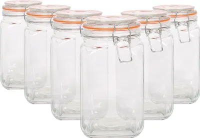 Produktbild von Quadratische Gläser mit Clipdeckel – 1,25 l – 6 Stück