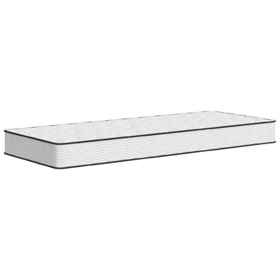 A single mattress shown from a side-diagonal angle against a white background.