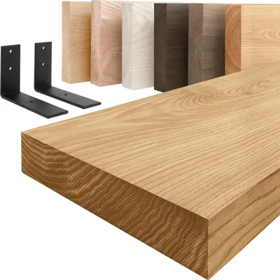 Produktbild von LAMO Manufaktur Wandregal Holz Gerade | Regal Farbe: Rustikal | mit schwarzem Basic Regalträger | 140 cm