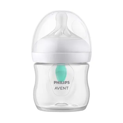 A clear studio shot of a baby bottle.
