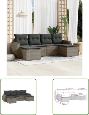 Produktbild von The Living Store 6-tlg. Garten-Sofagarnitur mit Kissen Grau Poly Rattan