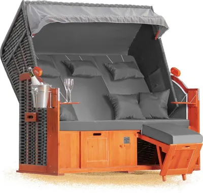 Produktbild von Strandkorb Hanse Strandkorb Klassik 2,5 Sitzer XXL Ostsee Volllieger 160cm breit in anthrazit, bereits montiert inkl. Strandkorbrollen, ideal für Garten, Balkon oder Terrasse