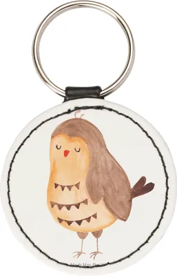 Produktbild von Mr. & Mrs. Panda Anhänger Eule Zufrieden - Weiß - Geschenk, Hochzeitstag, Schlüsselanhänger, Waldtier, klein, Taschenanhänger, Taschenbaumler, Müde, schlüssel, Owl