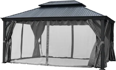 Produktbild von Pavillon Gartenpavillon 3x3,65 anthrazit DAMASKUS aus Aluminium mit festem Dach UV-Schutz wasserabweisende Überdachung Sonnenschutz Terrasse Garten