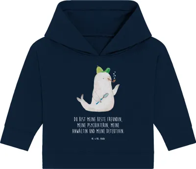 Produktbild von Mr. & Mrs. Panda Organic Baby Hoodie Robbe Sherlock 24. - 36. Monat - French Navy - Geschenk, Kapuzensweatshirt, Kapuzenshirt, Lustige Sprüche