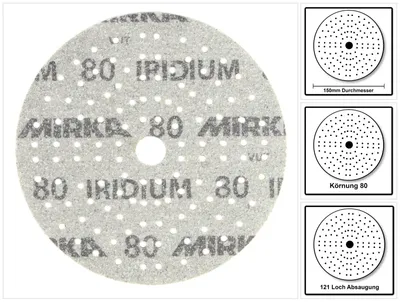 Immagine prodotto di Disco abrasivo adesivo IRIDIUM Grip 121L 150mm K.80 f.HO/Metallo/Pittura/Cu.
