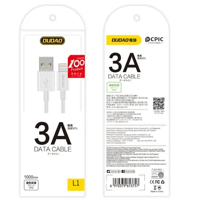 Produktbild von Dudao Lightning Kabel 1m 3A Weiß für iPhone