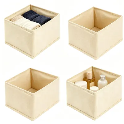 Schubladen-Organizer-Set, 4 Stück, 15x15x12 cm, beige, faltbar