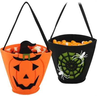 Productafbeelding van com-four® 2x Halloween-tas - Zak om snoep in te verzamelen - Verzamelzak van vilt - Cadeautas met kindvriendelijke, griezelige motieven
