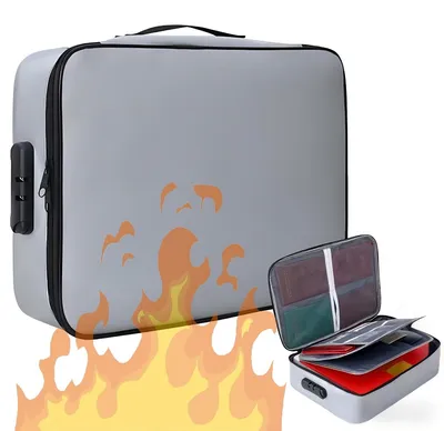 Produktbild von Feuerfeste Dokumententasche mit Schloss, wasser- und hitzebeständig, 3-lagiger Dokumentenorganizer, tragbare Dokumentenbox für wichtige Dokumente, Geld und Wertsachen.