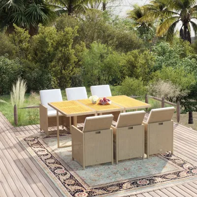 Obrázok produktu pre Maison Exclusive – 7-dielna záhradná jedálenská súprava s vankúšmi z polyrotangu v béžovej farbe