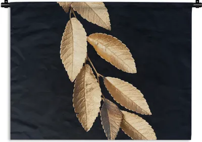 Produktbild von MuchoWow® Wandteppich Wandbehang Blätter - Schwarz - Gold - Luxus - Pflanzen 120x90 cm Tapisserie Dekoration Wandtuch - Wohnen - Aufhänger für die Wand