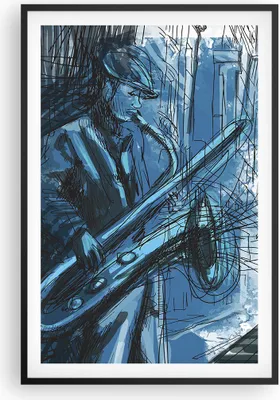 Produktbild von Gerahmtes Poster - Schwarzer Rahmen - Saxophon Musiker Zeichnen - 61x91,5 cm - Wand Bild - Wanddeko - Wandbilder - Wandposter - Bilderrahmen - Bilder - Kunstdruck - Wandbild - P2BPA61x91-4148