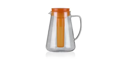 Zdjęcie produktu dla Szklany dzbanek Tescoma TEO 2,5 l, z sitkiem do herbaty i wkładem chłodzącym, pomarańczowy