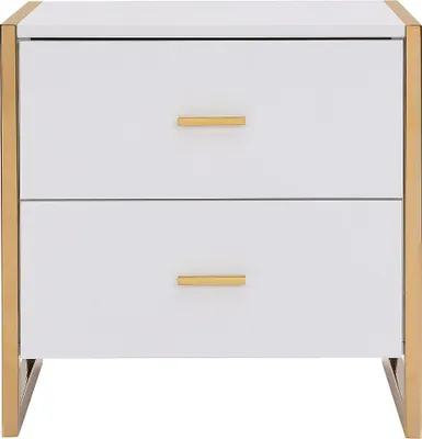 Produktbild von Nachttisch mit 2 Schubladen - MDF - Weiß lackiert und gold - OMBRELIA by Pascal Morabito