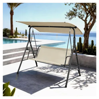 Produktbild von Hollywoodschaukel 3-Sitzer für den Garten mit Gestell, max. 220 kg, wetterfest, mit Dach, 173 x 119 x 153 cm, Grau/Beige