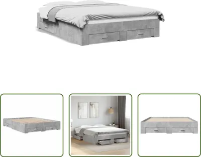 Produktbild von The Living Store Bettgestell mit Schubladen Betongrau 140x200 cm Holzwerkstoff