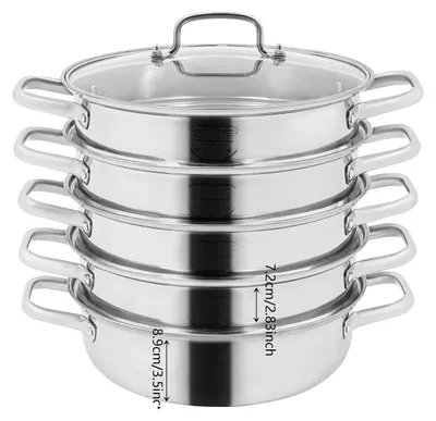 Image de Cuiseur vapeur, modèle à 4 niveaux, structure en acier inoxydable, couleur argent