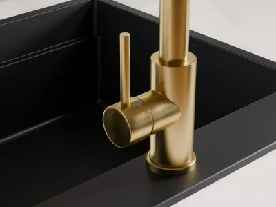 Produktbild von PRIMAGRAN Küchenarmatur 9010, 360° drehbar, Hochdruckarmatur, mit zwei Strahlarten, mit ausziehbarem Auslauf, Edelstahl Gold