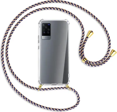 Produktbild von Handykette Backcover-Schutzhülle mit Band (Metall goldfarben) für vivo X60 Pro - blau+beige