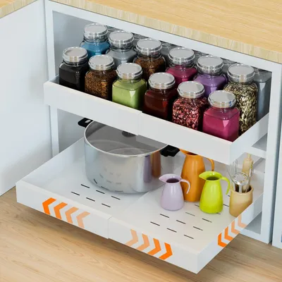 Image de Tiroir de cuisine extensible - Organiseurs de tiroirs de cuisine - Organiseurs de cuisine pour placards - Réglable - Étanche - Largeur réglable de 32 à 53 cm - Organisateur de cuisine
