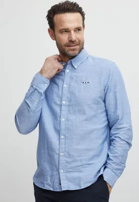 Produktbild von FQ1924 FQErlendur Herren Freizeithemd Hemd Herrenhemd Basic Button-Down-Kragen Logo-Stickerei Hochwertige Baumwoll-Leinen-Qualität