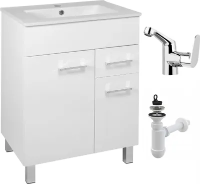 Immagine prodotto di Mobile da bagno con lavabo 60 x 47 cm Lucido Bianco Rubinetto laterale