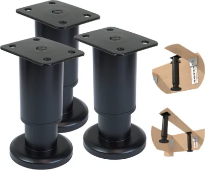 Produktbild von [8 - 12 CM] Möbelfuß, Bettfuß verstellbares Stahlbein, Schwarz matt 3 Stück