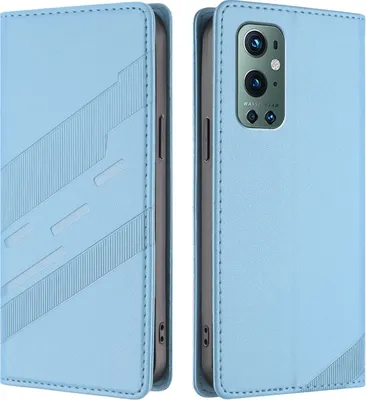 Produktbild von Hülle für OnePlus 9 Pro, Kunstleder Brieftaschen Handyhülle mit Kartenfach und Standfunktion Hellblau