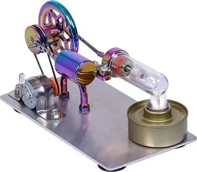 Obrázek produktu pro Model horkovzdušného Stirlingova motoru, motor generátoru proudu s LED žárovkou, vzor šesticípé hvězdy, setrvačník, DIY vzdělávací experimentální pomůcka se základnou ze zinkové slitiny pro učitele, dospělé, děti, školy, výzdobu kanceláří