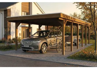 Produktbild von Einzelcarport SKAN HOLZ Friesland inkl. Pfostenanker, EPDM Folie 402 x 860 cm nussbaum