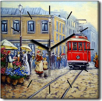 Produktbild von Coloray Uhr auf Leinwand 30x30 cm Wand Uhr Dekoration Wohnzimmer Segeltuch schwarze Hände -Straßenbahnstadt.