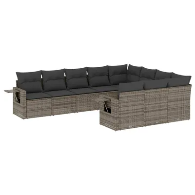 Produktbild von vidaXL 10-tlg. Garten-Sofagarnitur mit Kissen Grau Poly Rattan