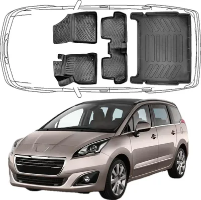 Produktbild von 3D Auto Fußmatten & Kofferraumwanne Set Kompatibel mit Peugeot 5008 1.Gen 2009-2017