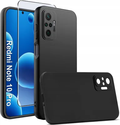 Zdjęcie produktu dla Etui Czarne Matowe Silikon Slim do Xiaomi Redmi Note 10 Pro + SZKŁO 9H