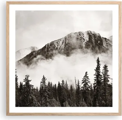 Produktbild von Gerahmtes Poster - Rahmen in heller Eiche - Nebel Berg Wald - 60x60 cm - Wand Bild - Wanddeko - Wandbilder - Kunstposter - Wandposter - Bilderrahmen - Bilder - Kunstdruck - P2NAC60x60-4936