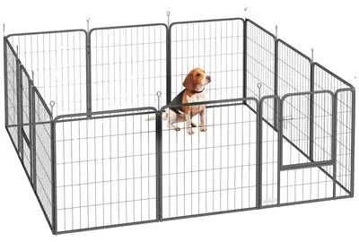 Image de Clôture pour chiens, 12 panneaux, design pliable, noire, 204 x 204 x 80 cm