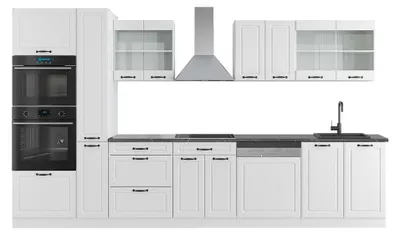 Produktbild von Küchenzeile Vicco R-Line Weiß Landhaus/Weiß 350 cm mit Hochschrank, AP Anthrazit, Model 42126