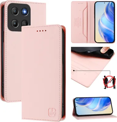 Produktbild von Lederhülle für Motorola Moto G15 Hülle Flip Brieftasche Kartenfächern Ständer Schutzhülle Pink
