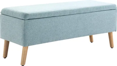 Zdjęcie produktu dla Ławka HOMCOM z pojemnikiem i imitacją lnu, tapicerowana ławka z drewnianymi nogami, skrzynia do salonu, sypialni, przedpokoju, 110 x 39 x 45 cm, jasnozielona