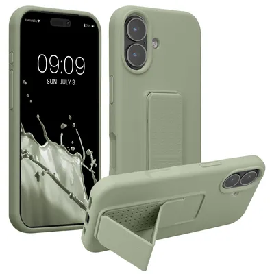 Produktbild von kwmobile Handyhülle für Apple iPhone 17 Hülle - TPU Silikon Case mit Fingerhalter und Stand - Schutzhülle Cover in Graugrün
