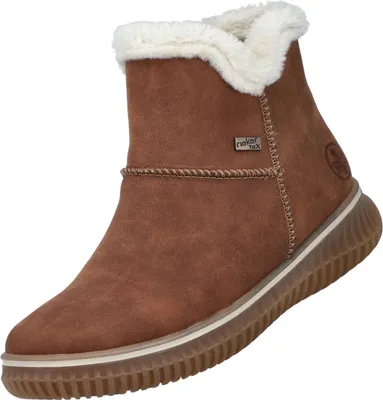 A single brown winter boot with white fur lining is shown against a white background.
